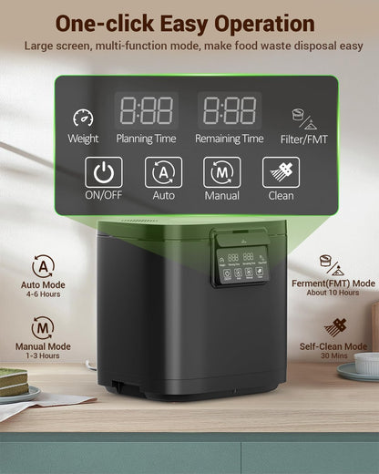 4L Electric Composter for Kitchen, Smart Odorless Compost Bin with 2 Carbon Filters