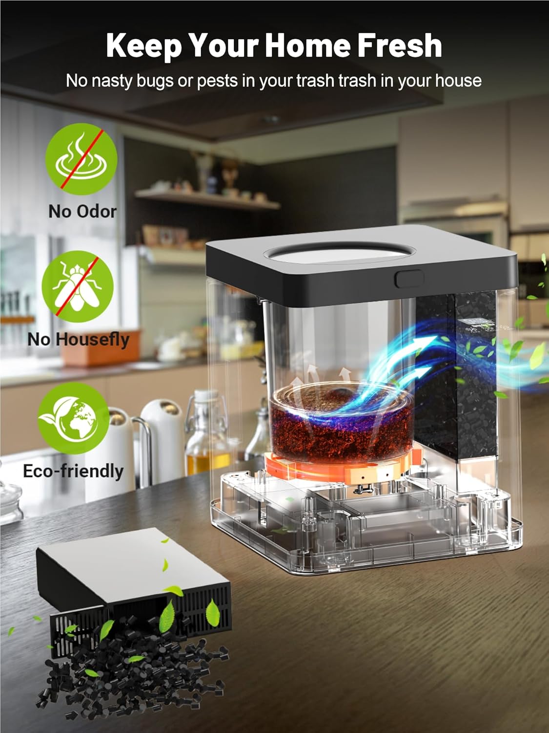 Growell Electric Composter for Kitchen Indoor, 2.5L Countertop Compost Bin, Odorless Food Waste Composting Machine with Auto-Clean & LED Display - 4H/6H Fast Processing (Model: EC02)