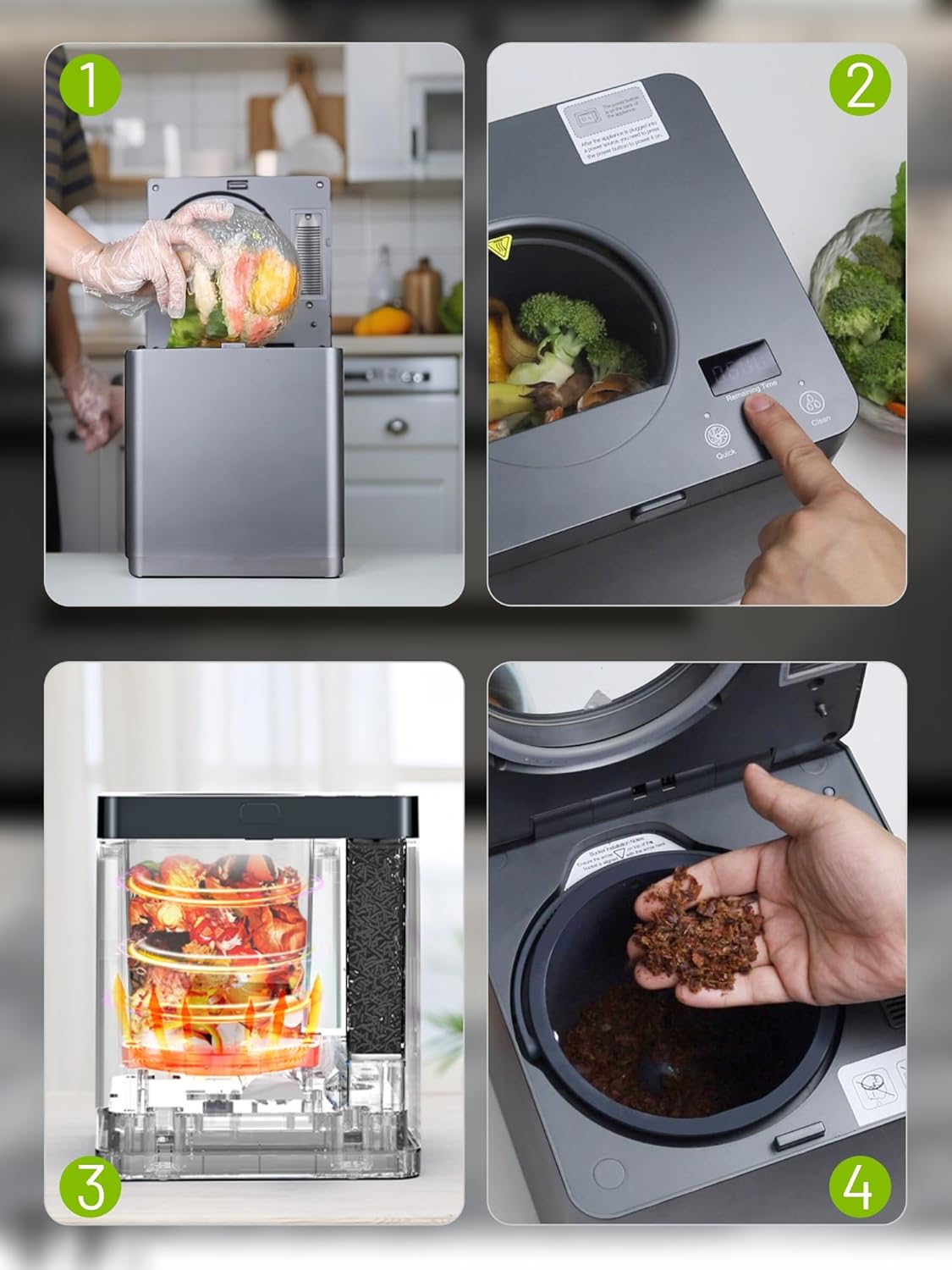 Growell Electric Composter for Kitchen Indoor, 2.5L Countertop Compost Bin, Odorless Food Waste Composting Machine with Auto-Clean & LED Display - 4H/6H Fast Processing (Model: EC02)