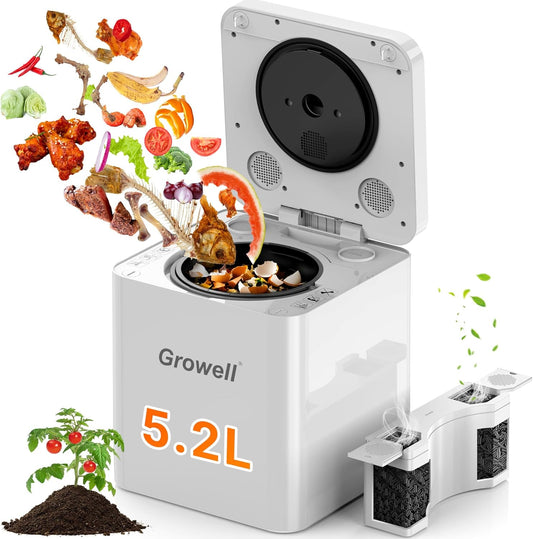 5.2L Large Electric Composter for Kitchen, Smart Odorless Compost Bin with 2-in-1 Activated Carbon Filter