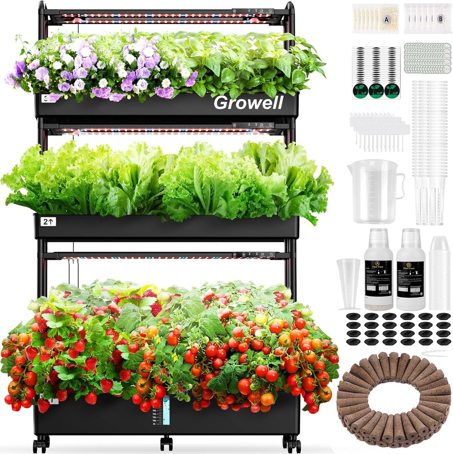 Growell Large Hydroponics Growing System Kit, 60 Pods Vertical Hydroponic Garden with 2 Light Modes Grow Light