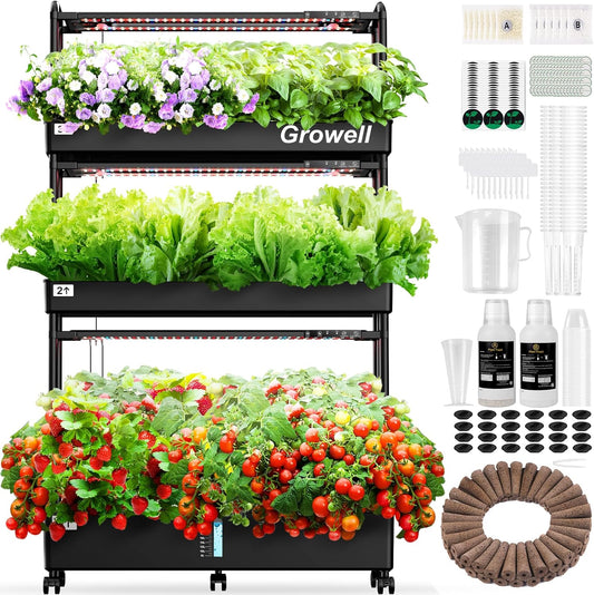 Growell Large Hydroponics Growing System Kit, 90 Pods Vertical Hydroponic Garden with 2 Light Modes Grow Light