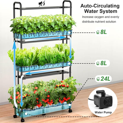 Growell Large Hydroponics Growing System Kit, 60 Pods Vertical Hydroponic Garden with 2 Light Modes Grow Light