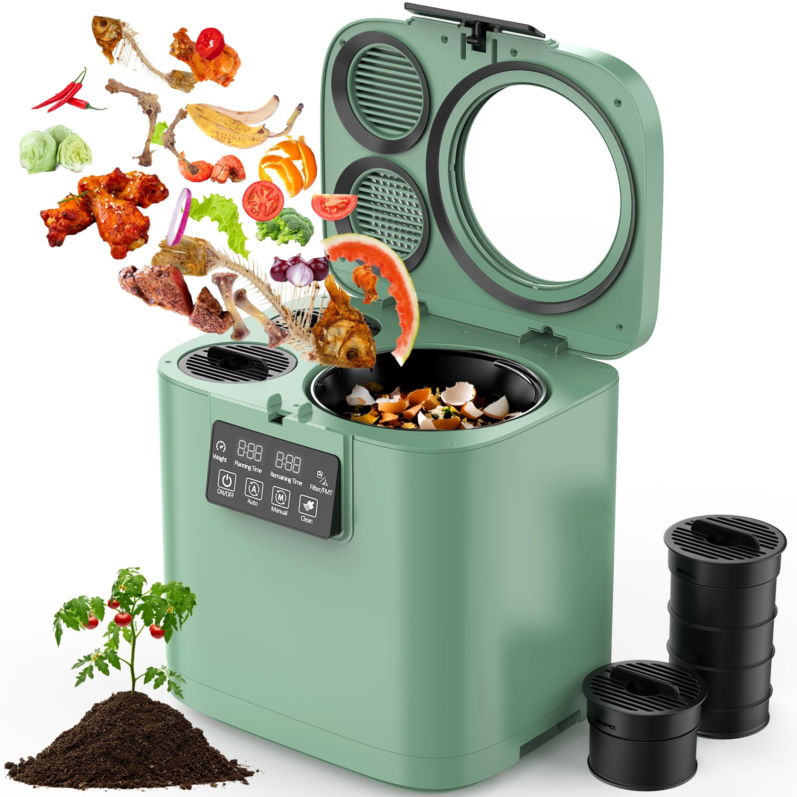 4L Electric Composter for Kitchen, Smart Countertop Compost Bin with V ...