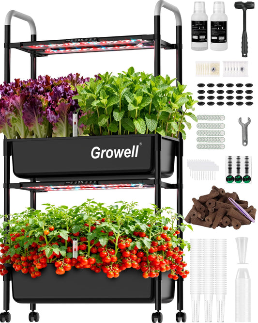 HS11 Hydroponics Growing System Kit, 54 Pods Vertical Indoor Herb Garden with Smart LED Grow Light, Auto Circulating Water Pump Each Tier, 28L Hydroponic Gardening Systems for Ideal Gifts