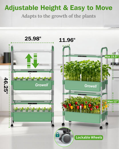 HS11 Hydroponics Growing System Kit, 54 Pods Vertical Indoor Herb Garden with Smart LED Grow Light, Auto Circulating Water Pump Each Tier, 28L Hydroponic Gardening Systems for Ideal Gifts