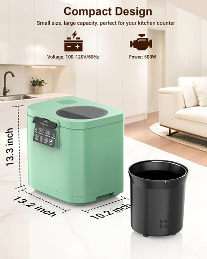 4L Electric Composter for Kitchen, Smart Countertop Compost Bin with Visible Window,Odorless & Low Noise, Auto-Cleaning,Turn Food Waste into Fertilizer, Food Waste Compost Indoor Machine, EC01