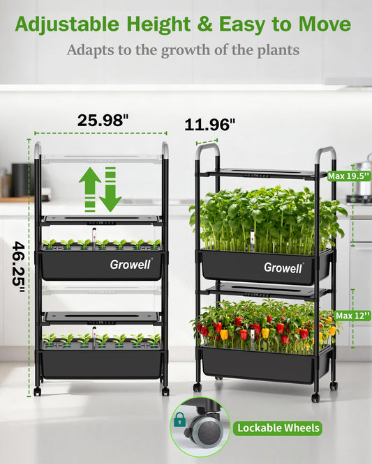 HS11 Hydroponics Growing System Kit, 54 Pods Vertical Indoor Herb Garden with Smart LED Grow Light, Auto Circulating Water Pump Each Tier, 28L Hydroponic Gardening Systems for Ideal Gifts