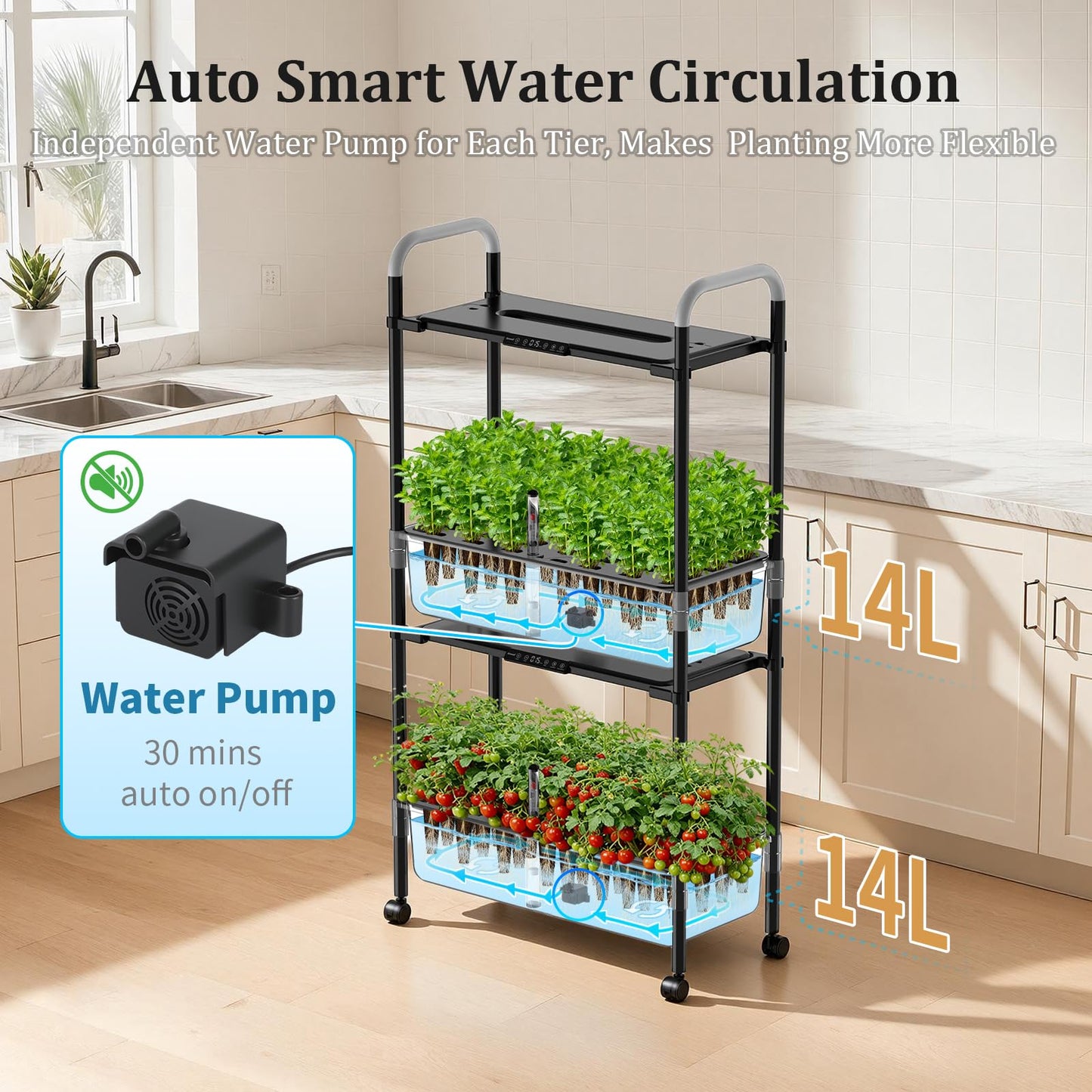 HS11 Hydroponics Growing System Kit, 54 Pods Vertical Indoor Herb Garden with Smart LED Grow Light, Auto Circulating Water Pump Each Tier, 28L Hydroponic Gardening Systems for Ideal Gifts
