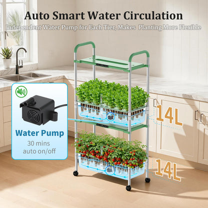 Large Basket Hydroponics Growing System Kit, 32 Pods Vertical Hydroponic Garden with 2 Grow Light Modes, Auto Circulating Water System, 32L Indoor Gardening System for Herb Vegetable Fruit