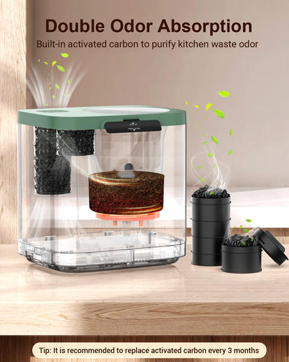 4L Electric Composter for Kitchen, Smart Countertop Compost Bin with Visible Window,Odorless & Low Noise, Auto-Cleaning,Turn Food Waste into Fertilizer, Food Waste Compost Indoor Machine, EC01
