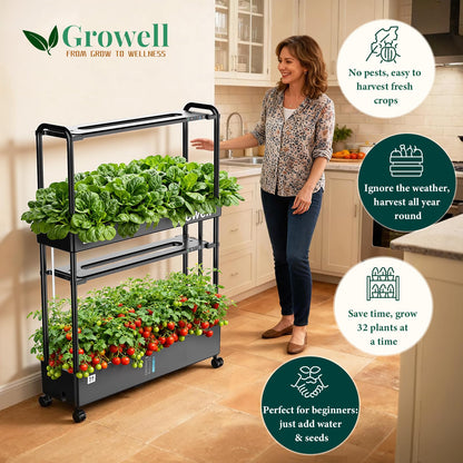 Large Basket Hydroponics Growing System Kit, 32 Pods Vertical Hydroponic Garden with 2 Grow Light Modes, Auto Circulating Water System, 32L Indoor Gardening System for Herb Vegetable Fruit