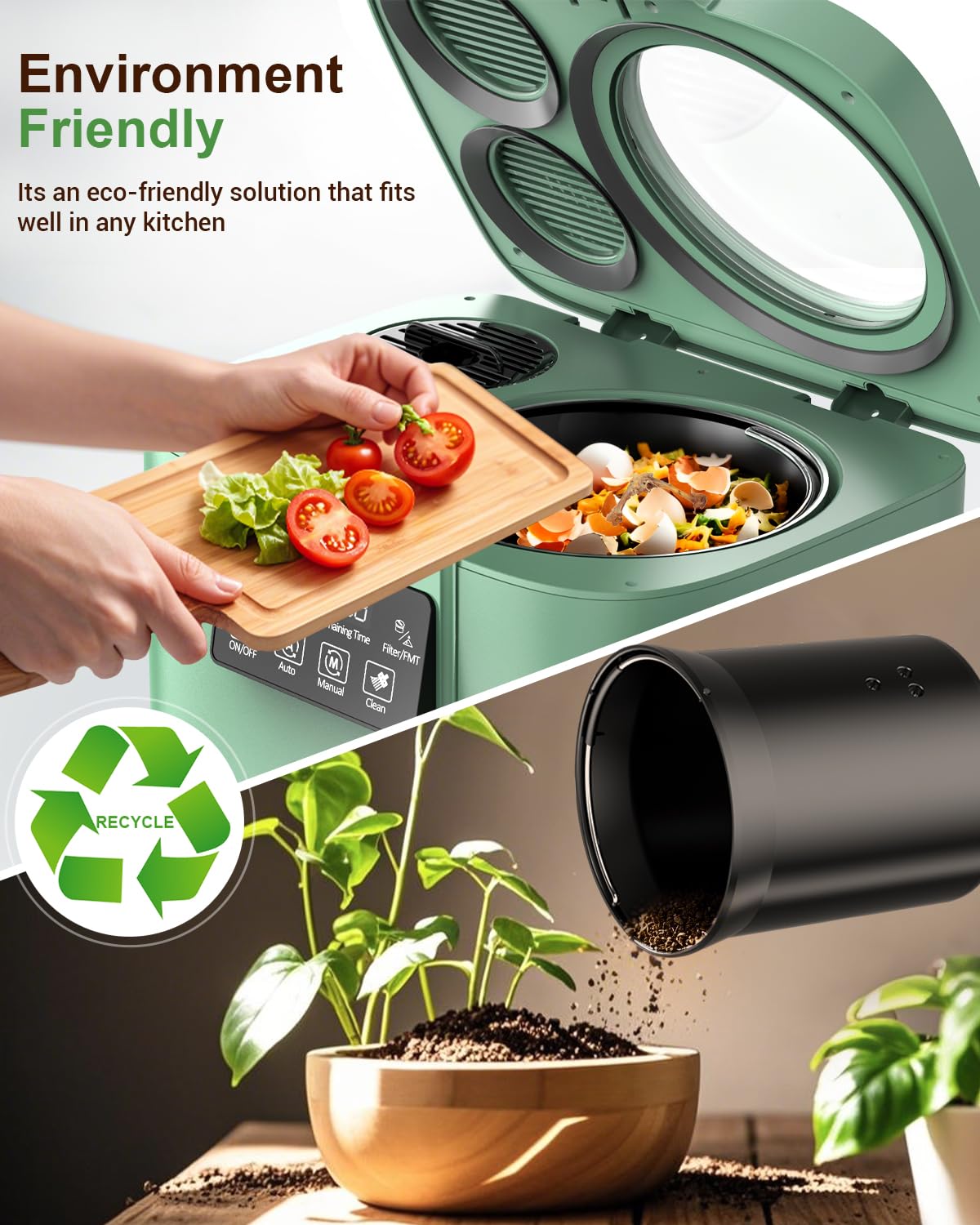 4L Electric Composter for Kitchen, Smart Countertop Compost Bin with Visible Window,Odorless & Low Noise, Auto-Cleaning,Turn Food Waste into Fertilizer, Food Waste Compost Indoor Machine, EC01