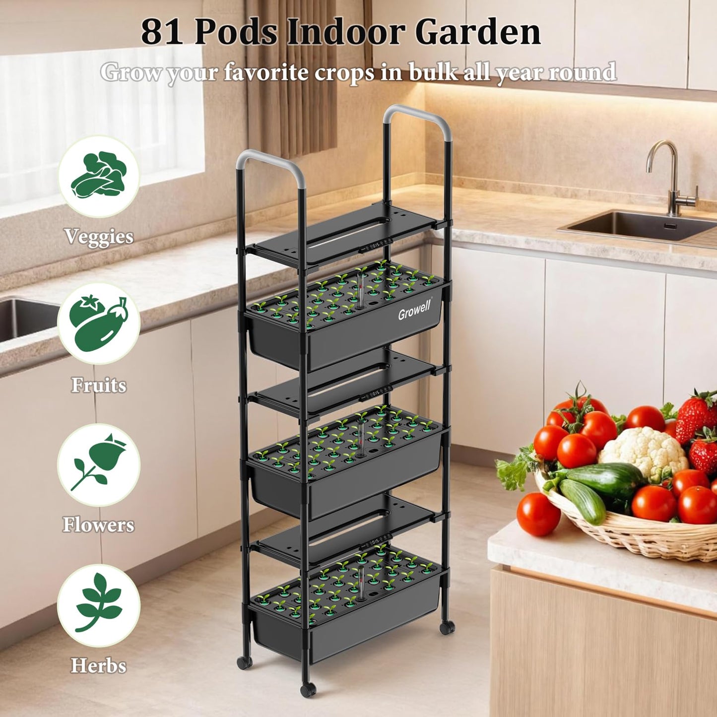 Large Basket Hydroponics Growing System Kit, 32 Pods Vertical Hydroponic Garden with 2 Grow Light Modes, Auto Circulating Water System, 32L Indoor Gardening System for Herb Vegetable Fruit