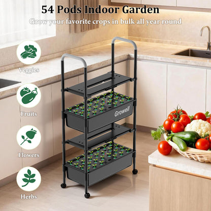 HS11 Hydroponics Growing System Kit, 54 Pods Vertical Indoor Herb Garden with Smart LED Grow Light, Auto Circulating Water Pump Each Tier, 28L Hydroponic Gardening Systems for Ideal Gifts