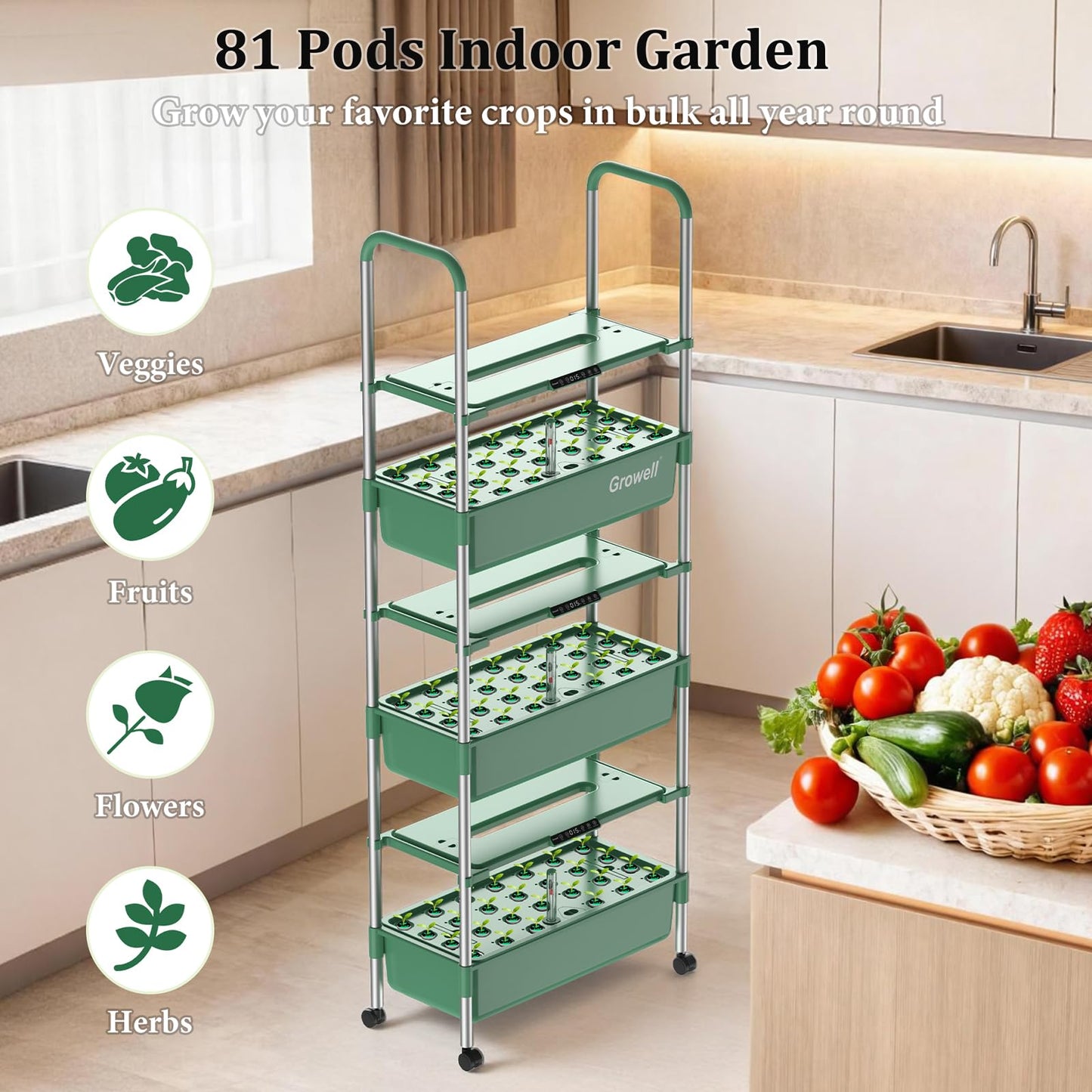 HS12 Hydroponics Growing System Kit, 81 Pods Vertical Indoor Herb Garden with Smart LED Grow Light, Auto Circulating Water Pump Each Tier, 42L Hydroponic Gardening Systems for Ideal Gifts