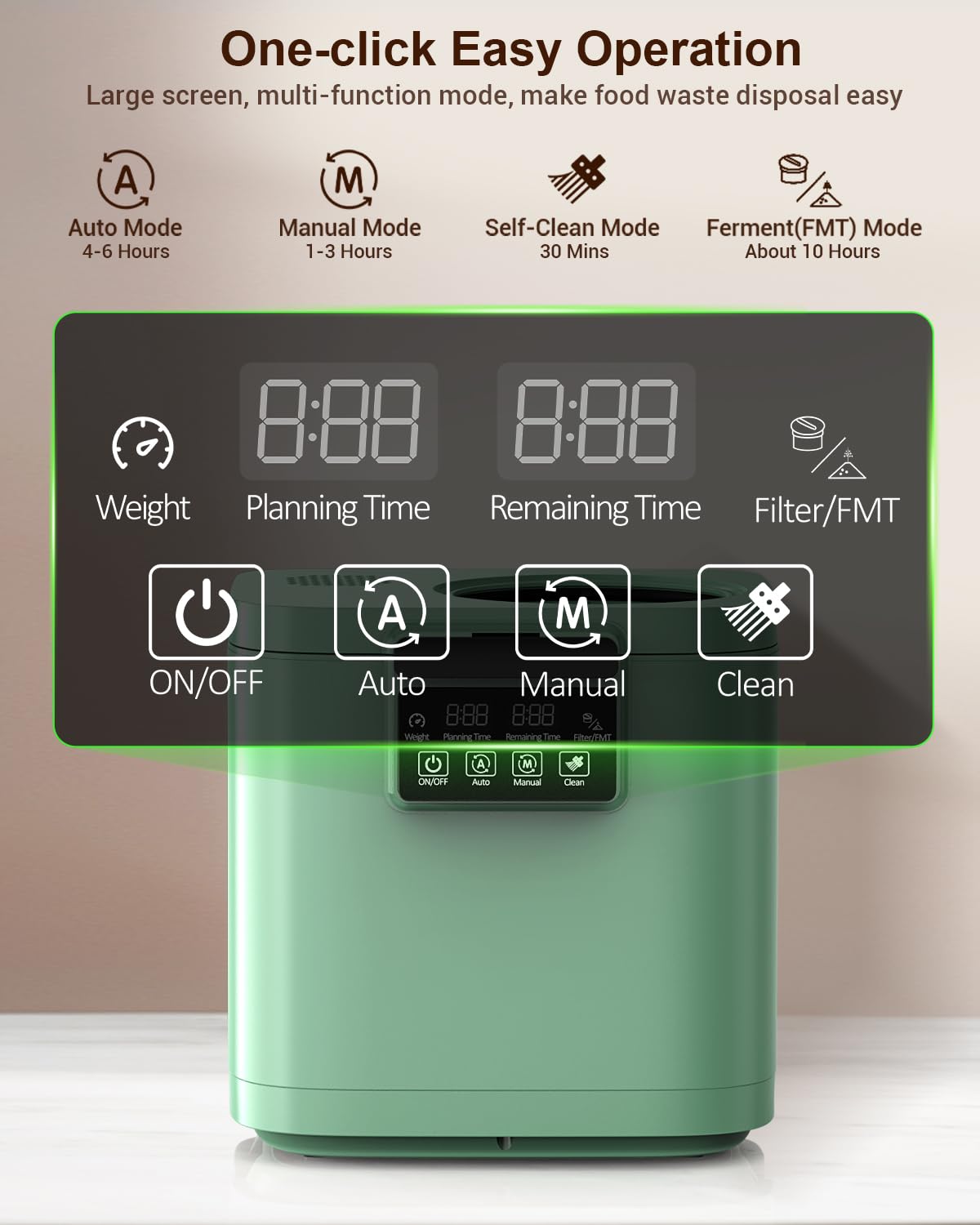 4L Electric Composter for Kitchen, Smart Countertop Compost Bin with Visible Window,Odorless & Low Noise, Auto-Cleaning,Turn Food Waste into Fertilizer, Food Waste Compost Indoor Machine, EC01