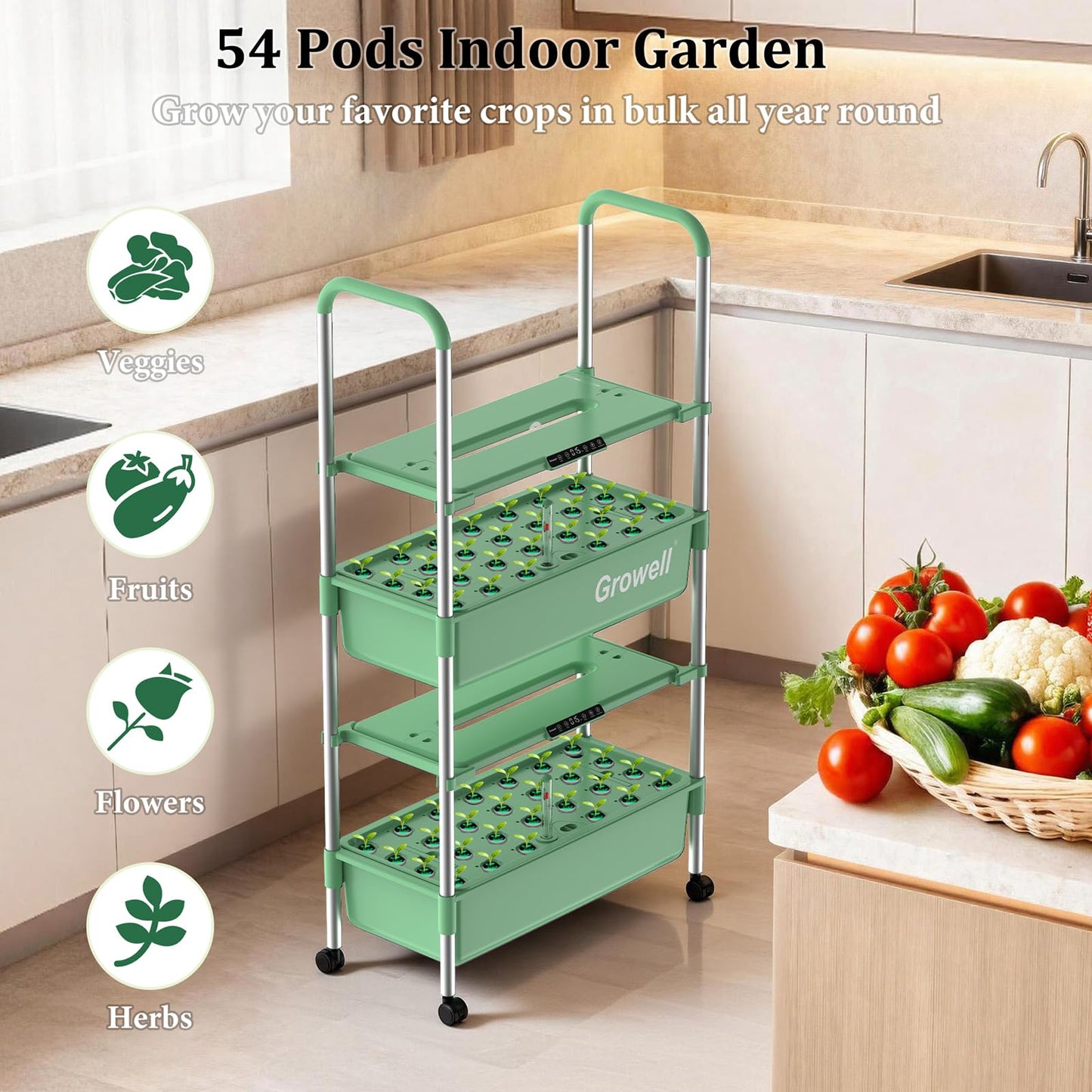 Large Basket Hydroponics Growing System Kit, 32 Pods Vertical Hydroponic Garden with 2 Grow Light Modes, Auto Circulating Water System, 32L Indoor Gardening System for Herb Vegetable Fruit